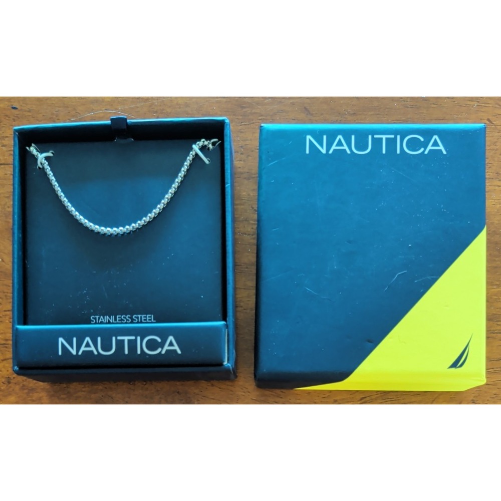 Nautica Mens Stainless Steel Box Chain Necklace Polished Silver Tone 22 Inch 5mm